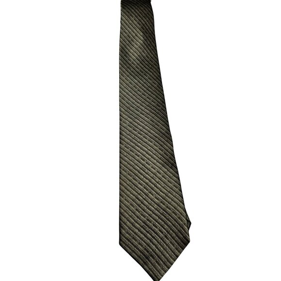Palatina Mens Classic‎ Striped Tie In Olive Green With Subtle Geometric Design - Picture 3 of 5